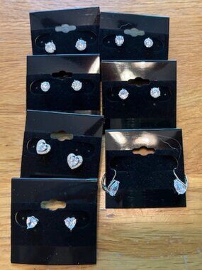 Sparkle Earring Bundle 7 Pairs Crystal Studs Heart Dangle Cute Everyday Jewelry